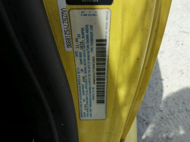 3VWCK21C71M441650 - 2001 VOLKSWAGEN NEW BEETLE ყვითელი ფოტო 10