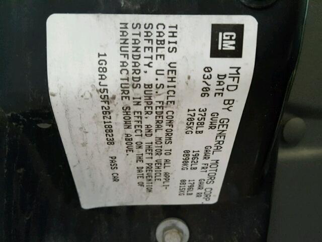 1G8AJ55F26Z188238 - 2006 SATURN ION LEVEL GRAY photo 10