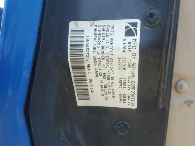 1G8AJ52F24Z196311 - 2004 SATURN ION LEVEL BLUE photo 10