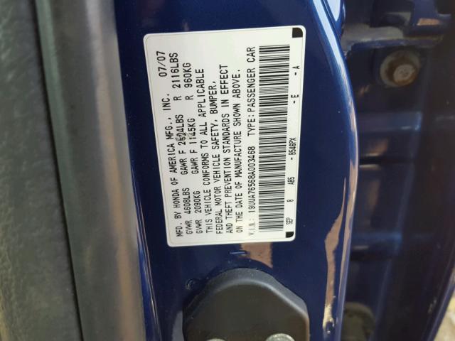 19UUA76568A003468 - 2008 ACURA TL TYPE S BLUE photo 10