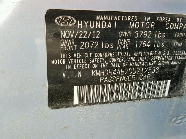 KMHDH4AE2DU712533 - 2013 HYUNDAI ELANTRA GL BLUE photo 10