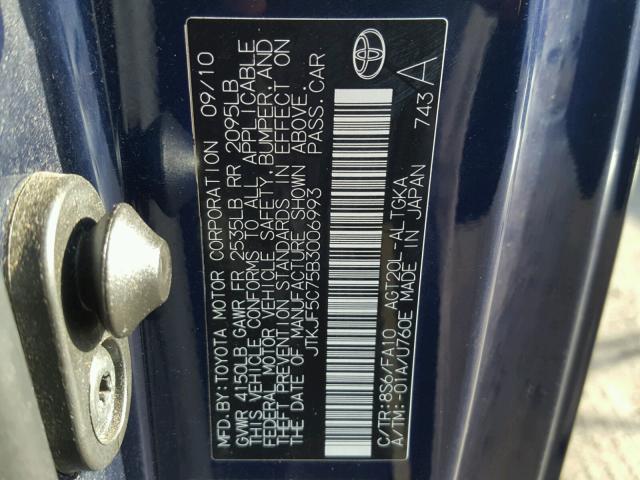 JTKJF5C75B3006993 - 2011 TOYOTA SCION TC 蓝色 照片 10