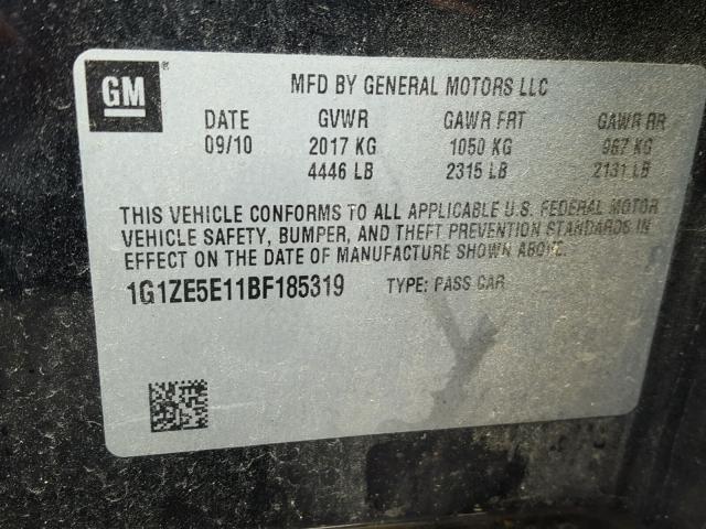 1G1ZE5E11BF185319 - 2011 CHEVROLET MALIBU LTZ 黑色 照片 10