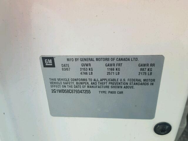 2G1WD58C879347255 - 2007 CHEVROLET IMPALA 白色 照片 10
