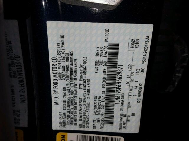 1LN6L9SP6H5629871 - 2017 LINCOLN CONTINENTA BLUE photo 10