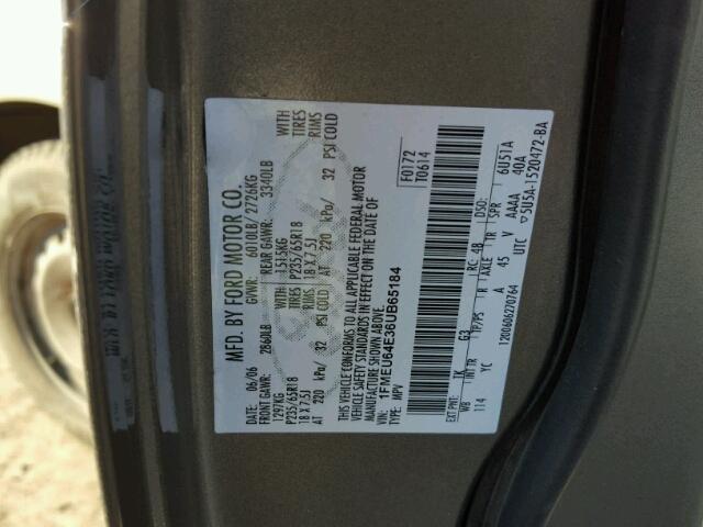 1FMEU64E36UB65184 - 2006 FORD EXPLORER GRAY photo 10