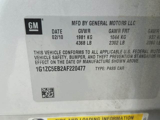 1G1ZC5EB2AF220477 - 2010 CHEVROLET MALIBU 1LT 银色 照片 10