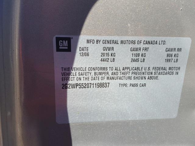 2G2WP552071198837 - 2007 PONTIAC GRAND PRIX GRAY photo 10