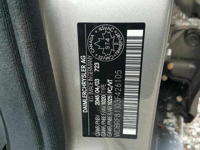 WDBRF81J03F426105 - 2003 MERCEDES-BENZ C 240 4MAT SILVER photo 10