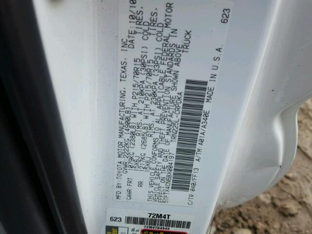 5TFTX4CN6BX004197 - 2011 TOYOTA TACOMA ACC WHITE photo 10