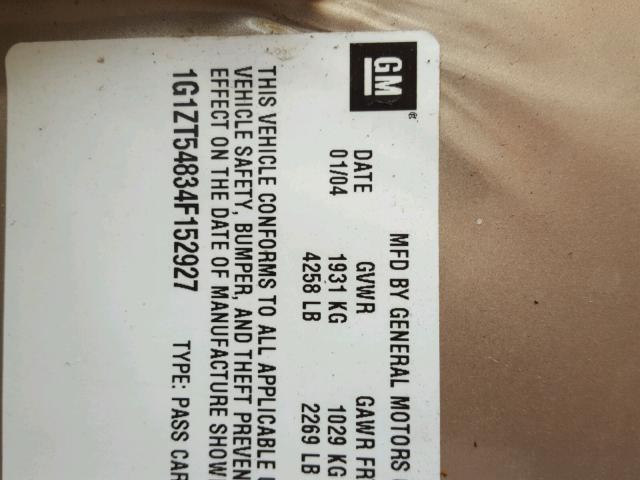 1G1ZT54834F152927 - 2004 CHEVROLET MALIBU LS ოქროსფერი ფოტო 10