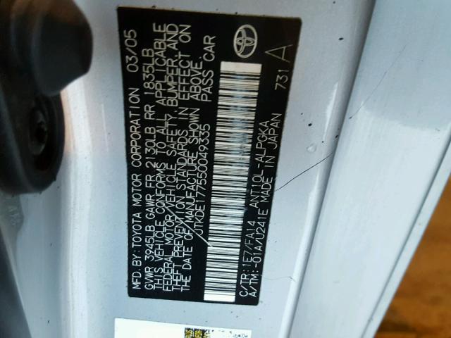 JTKDE177550049335 - 2005 TOYOTA SCION TC 银色 照片 10