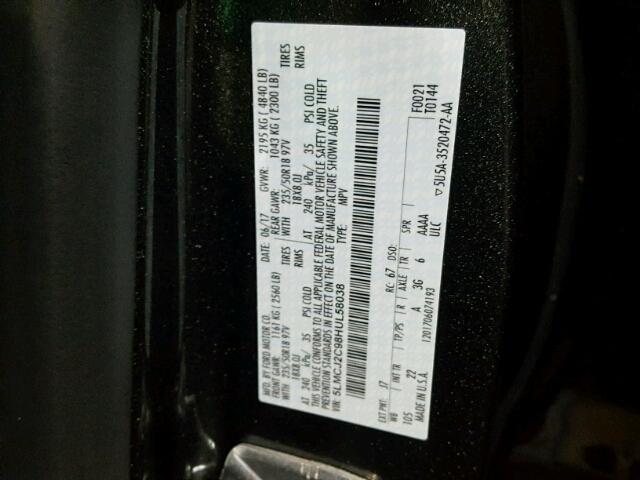 5LMCJ2C98HUL58038 - 2017 LINCOLN MKC SELECT 石墨色 照片 10