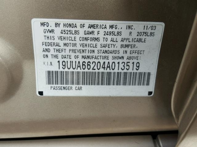 19UUA66204A013519 - 2004 ACURA TL GOLD photo 14