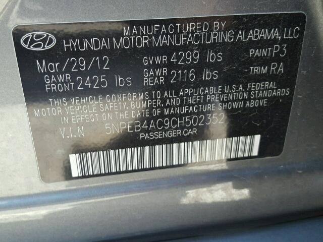 5NPEB4AC9CH502352 - 2012 HYUNDAI SONATA GLS SILVER photo 10