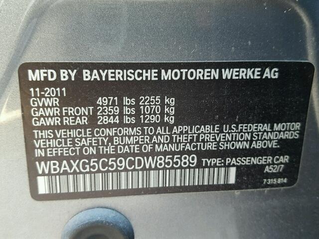 WBAXG5C59CDW85589 - 2012 BMW 528 I GRAY photo 10