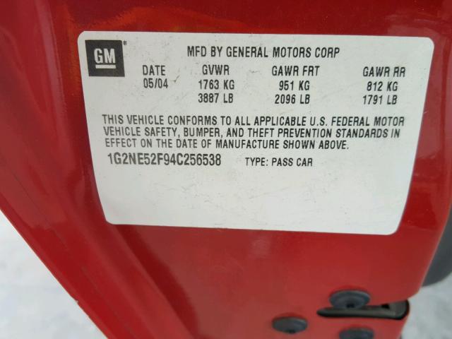 1G2NE52F94C256538 - 2004 PONTIAC GRAND AM S Qırmızı foto 10