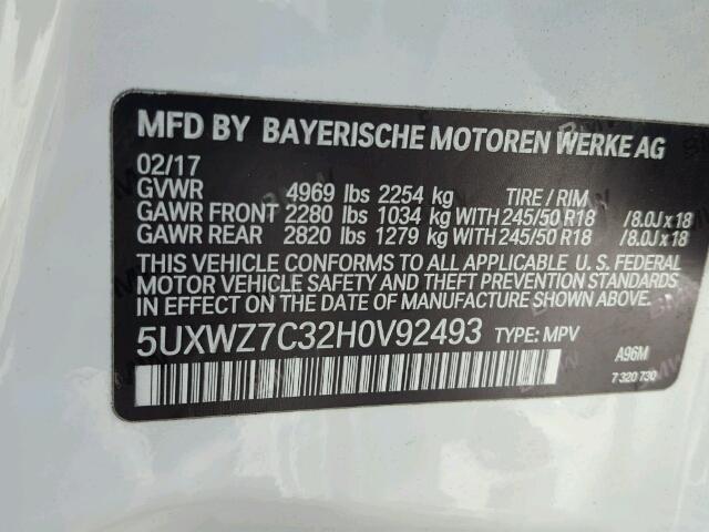 5UXWZ7C32H0V92493 - 2017 BMW X3 SDRIVE2 WHITE photo 10