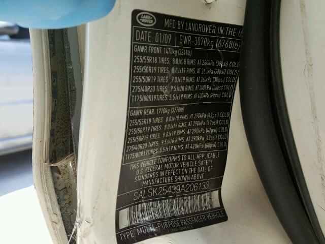 SALSK25439A206133 - 2009 LAND ROVER RANGE ROVE WHITE photo 10