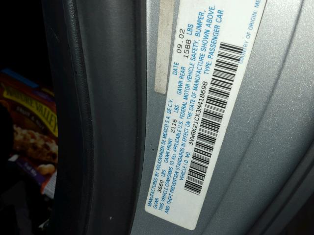 3VWBK21CX3M418698 - 2003 VOLKSWAGEN NEW BEETLE ვერცხლისფერი ფოტო 10