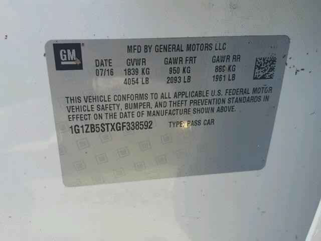 1G1ZB5STXGF338592 - 2016 CHEVROLET MALIBU თეთრი ფოტო 10