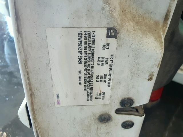 1G2WP52K61F189466 - 2001 PONTIAC GRAND PRIX WHITE photo 10