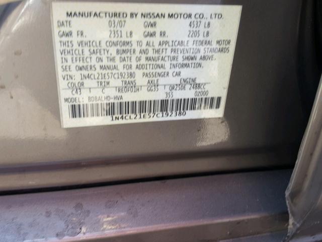 1N4CL21E57C192380 - 2007 NISSAN ALTIMA HYB BEIGE photo 10