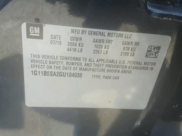 1G11B5SA2GU104938 - 2016 CHEVROLET MALIBU LIM 黑色 照片 10