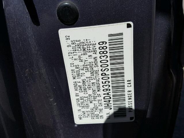 JH4DA9350PS003889 - 1993 ACURA INTEGRA LS GRAY photo 10