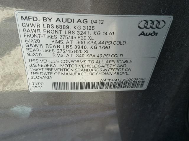 WA1DGAFE2CD009506 - 2012 AUDI Q7 PRESTIG GRAY photo 10