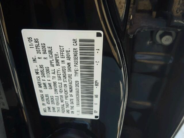 19UUA66266A012829 - 2006 ACURA 3.2TL BLACK photo 10