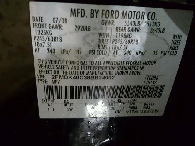 2FMDK49C38BB34992 - 2008 FORD EDGE Siyah fotoğraf 10