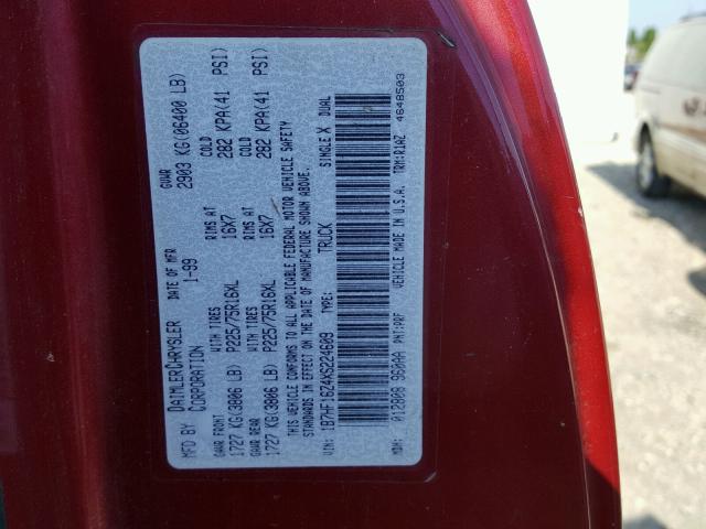1B7HF16Z4XS224609 - 1999 DODGE RAM მუქწითელი ფოტო 10
