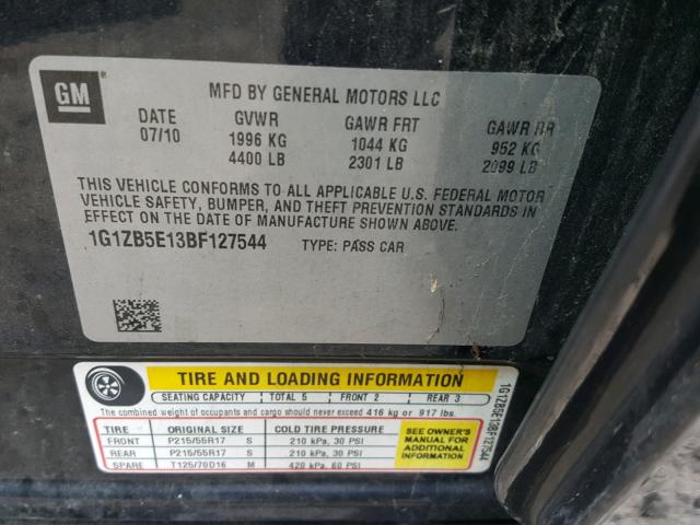 1G1ZB5E13BF127544 - 2011 CHEVROLET MALIBU LS Qara foto 10