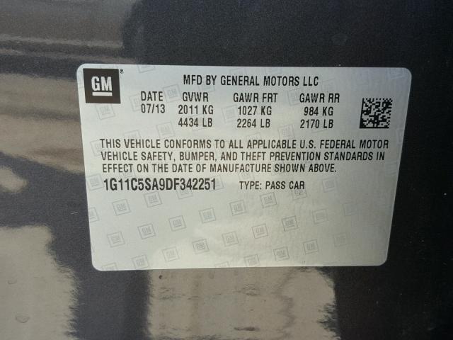 1G11C5SA9DF342251 - 2013 CHEVROLET MALIBU 1LT CHARCOAL photo 10