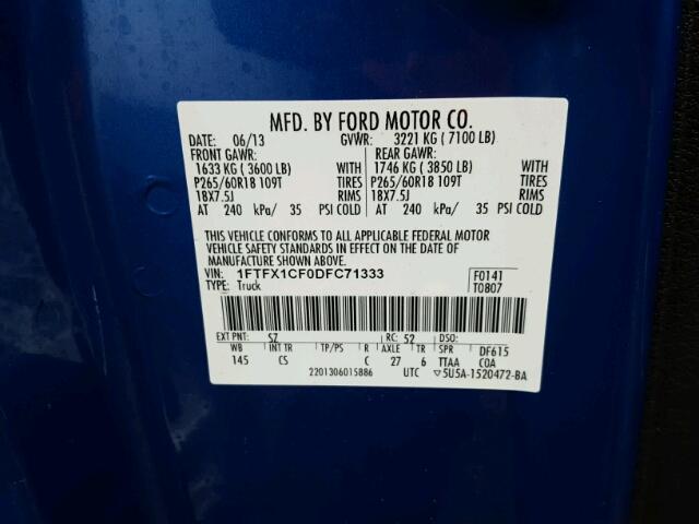 1FTFX1CF0DFC71333 - 2013 FORD F150 SUPER BLUE photo 10