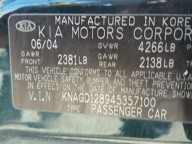 KNAGD128945357100 - 2004 KIA OPTIMA LX GREEN photo 10