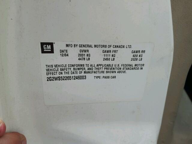 2G2WS522651246003 - 2005 PONTIAC GRAND PRIX WHITE photo 10