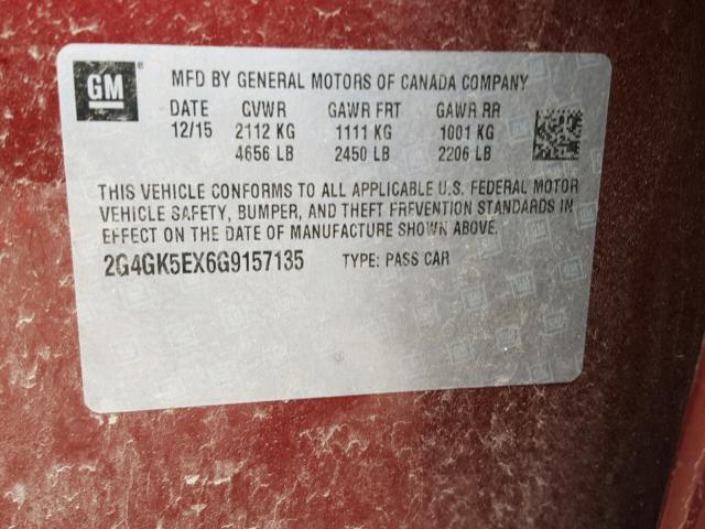 2G4GK5EX6G9157135 - 2016 BUICK REGAL RED photo 10