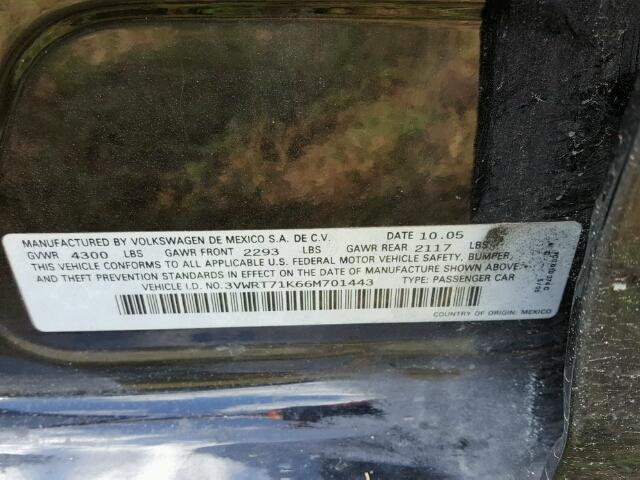 3VWRT71K66M701443 - 2006 VOLKSWAGEN JETTA TDI BLACK photo 10