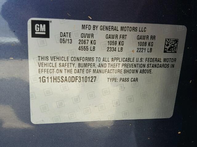 1G11H5SA0DF310127 - 2013 CHEVROLET MALIBU ლურჯი ფოტო 10