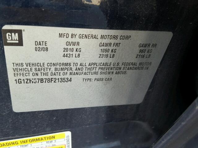 1G1ZH57B78F213534 - 2008 CHEVROLET MALIBU 1LT 蓝色 照片 10