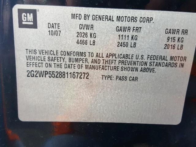 2G2WP552881167272 - 2008 PONTIAC GRAND PRIX BLACK photo 10