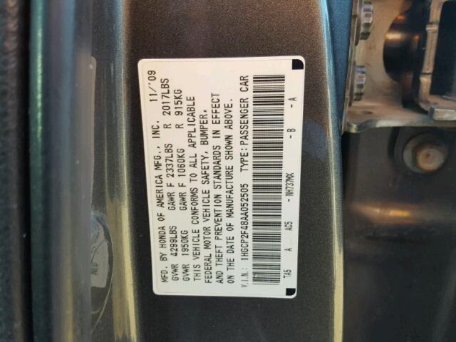 1HGCP2F48AA052505 - 2010 HONDA ACCORD GRAY photo 10