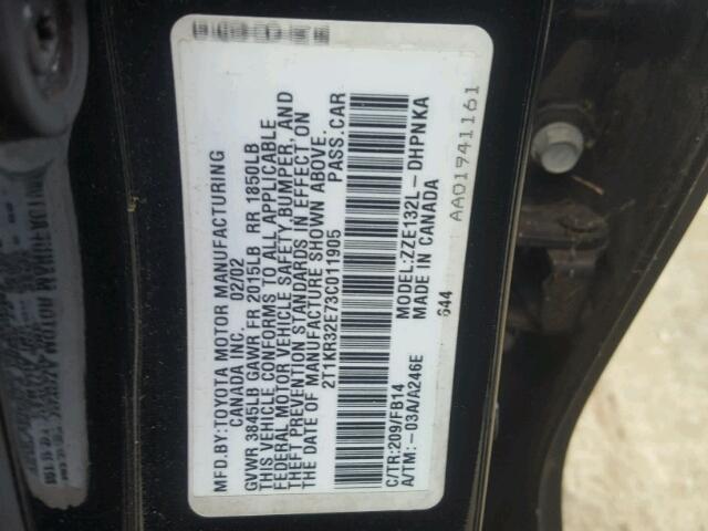 2T1KR32E73C011905 - 2003 TOYOTA MATRIX 黑色 照片 10