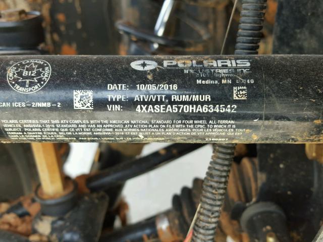 4XASEA570HA634542 - 2017 POLARIS SPORTSMAN RED photo 10