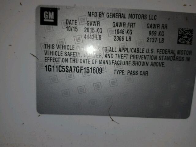 1G11C5SA7GF151609 - 2016 CHEVROLET MALIBU LIM 白色 照片 10