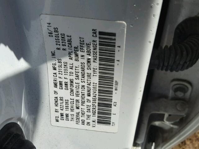 1HGCR2F56EA245602 - 2014 HONDA ACCORD SPO WHITE photo 10