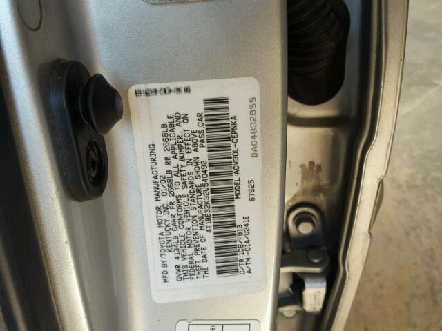 4T1BE32K32U540492 - 2002 TOYOTA CAMRY LE SILVER photo 10