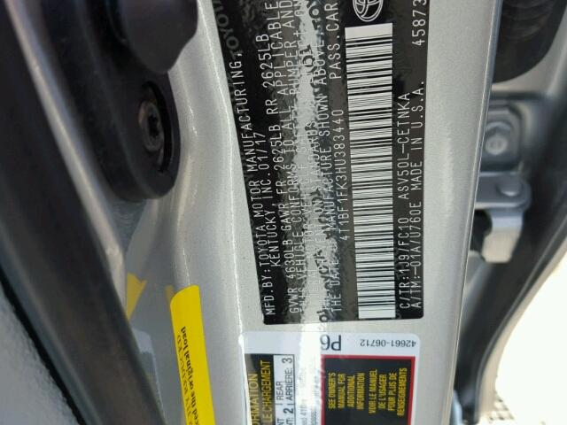 4T1BF1FK3HU383440 - 2017 TOYOTA CAMRY LE ვერცხლისფერი ფოტო 10